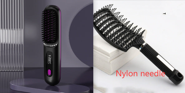 Wireless Hair Straightener Brush - Portable 2-in-1 Hot Comb