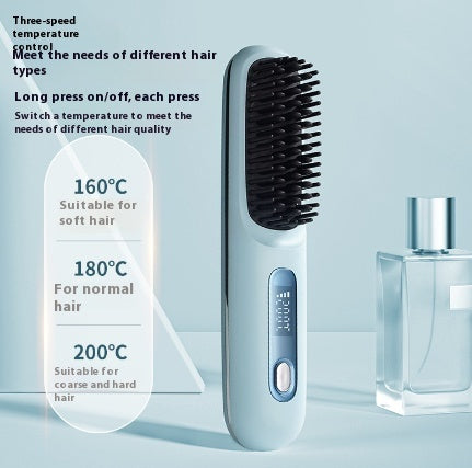 Wireless Hair Straightener Brush - Portable 2-in-1 Hot Comb