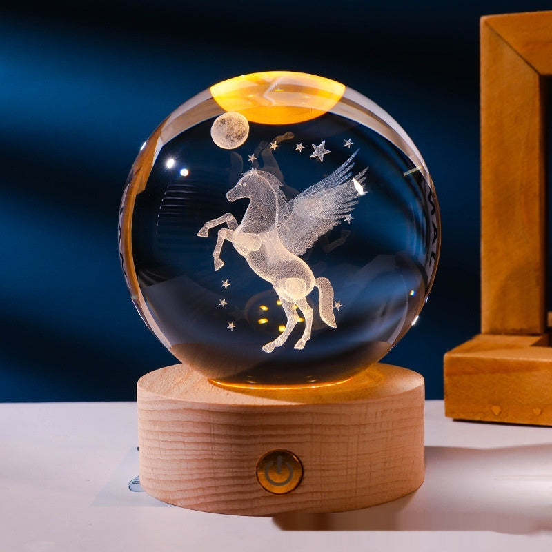 Luminous 3D Inner-Carved Crystal Ball Night Lamp – Glowing Decorative Light