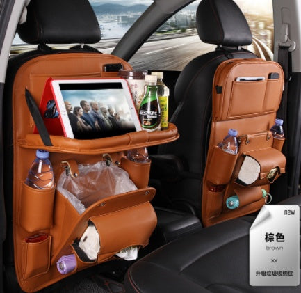 PU Leather Car Storage Organizer – Multifunctional Hanging Seat Back Tray with Trash Can & Pockets