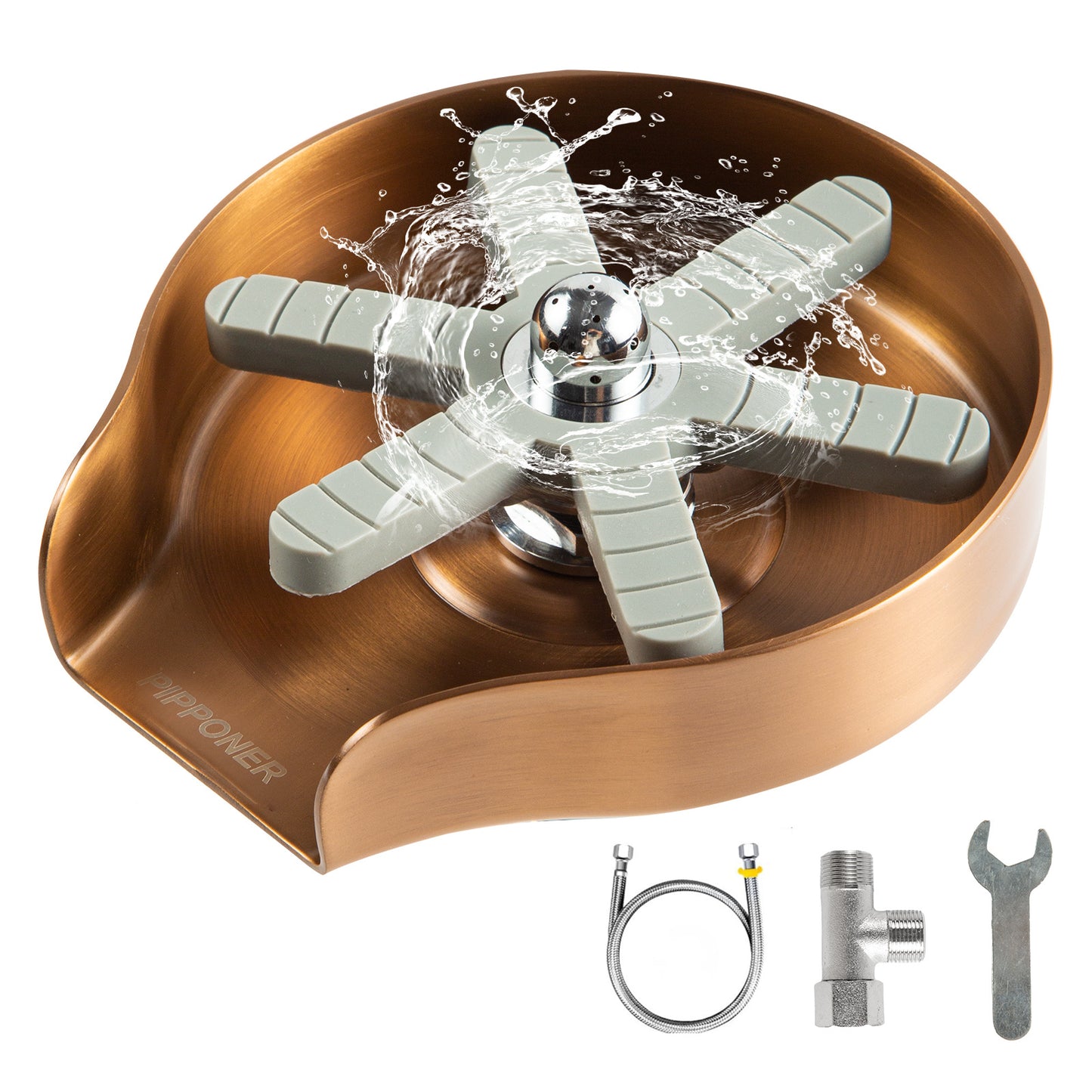 PIPPONER 360° Rotating Glass Rinser – High-Pressure Stainless Steel Cup Washer for Kitchen Sink