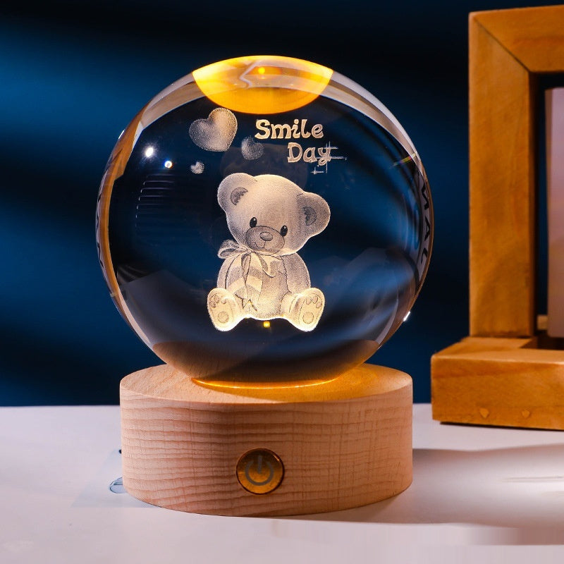 Luminous 3D Inner-Carved Crystal Ball Night Lamp – Glowing Decorative Light