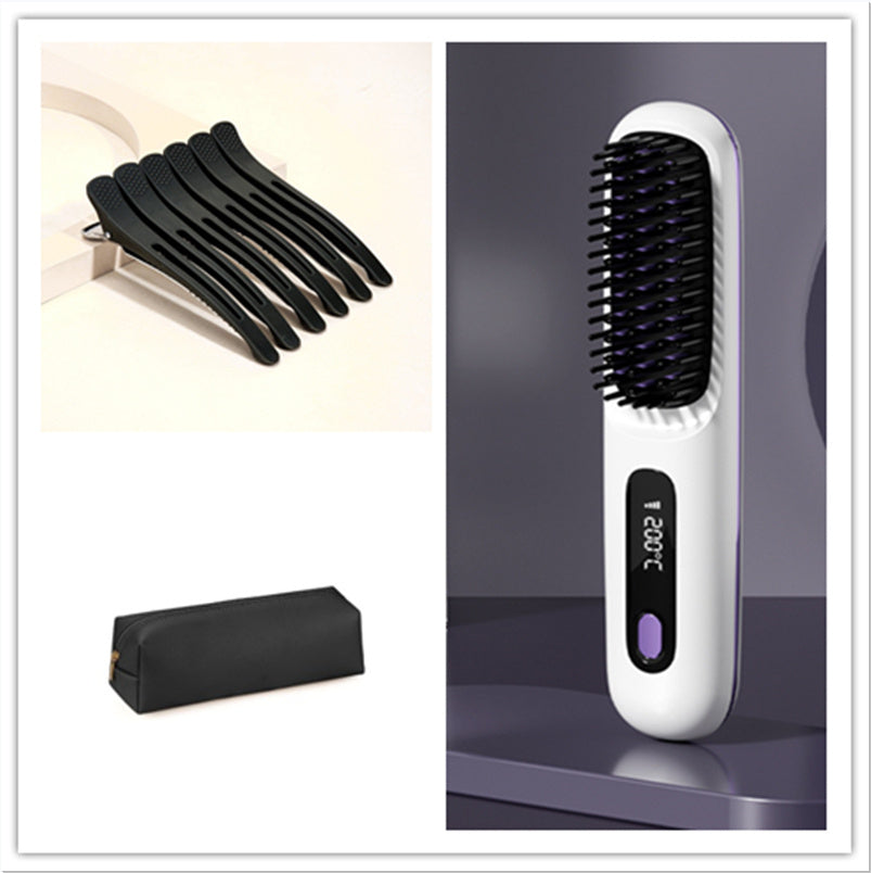Wireless Hair Straightener Brush - Portable 2-in-1 Hot Comb