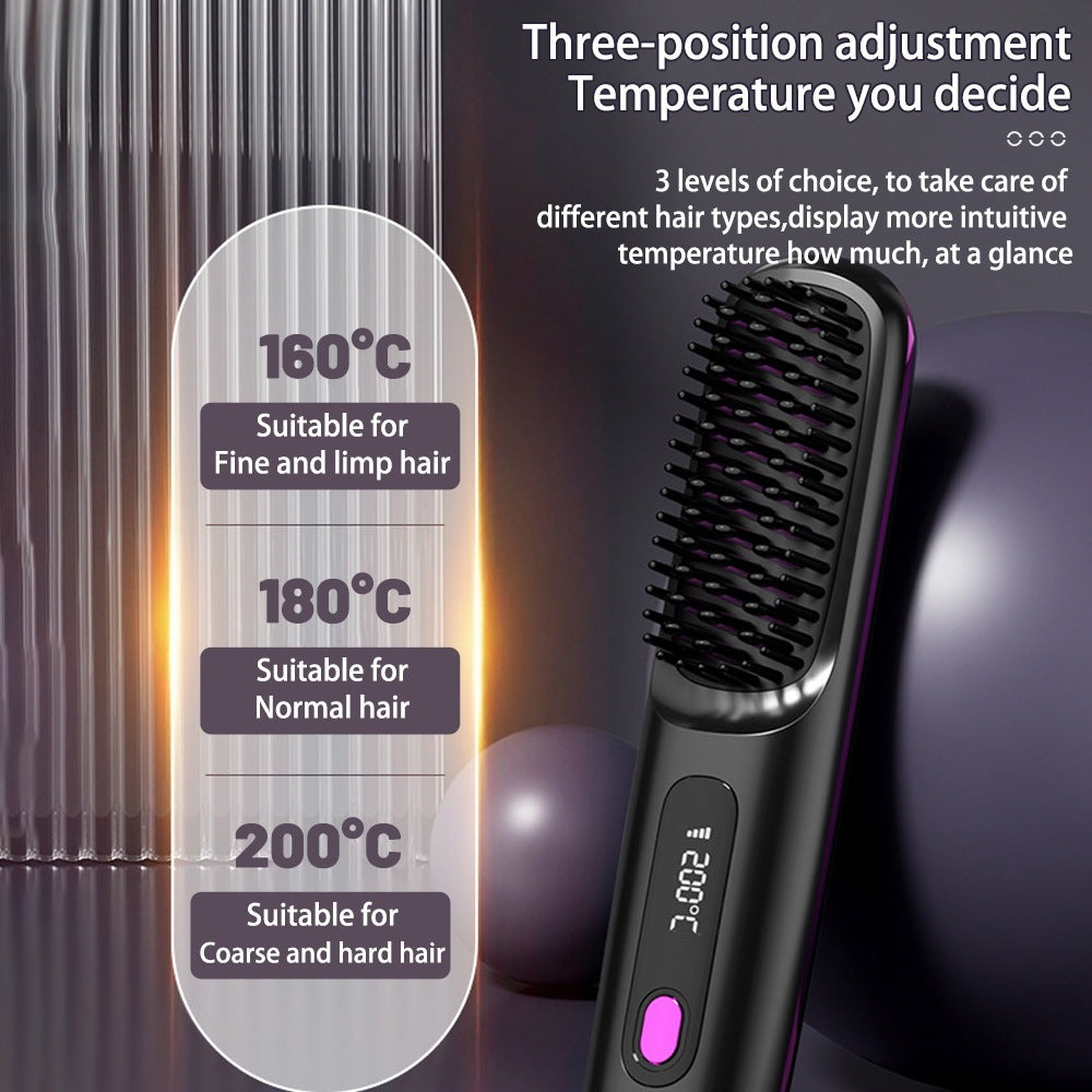 Wireless Hair Straightener Brush - Portable 2-in-1 Hot Comb
