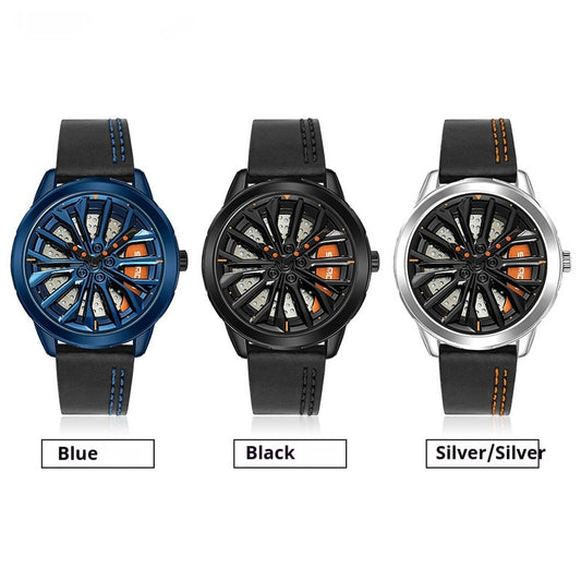 Men’s Fashion Wheel Series Watch – Trendy Casual Good Luck Watch with Steel & Mesh Bands