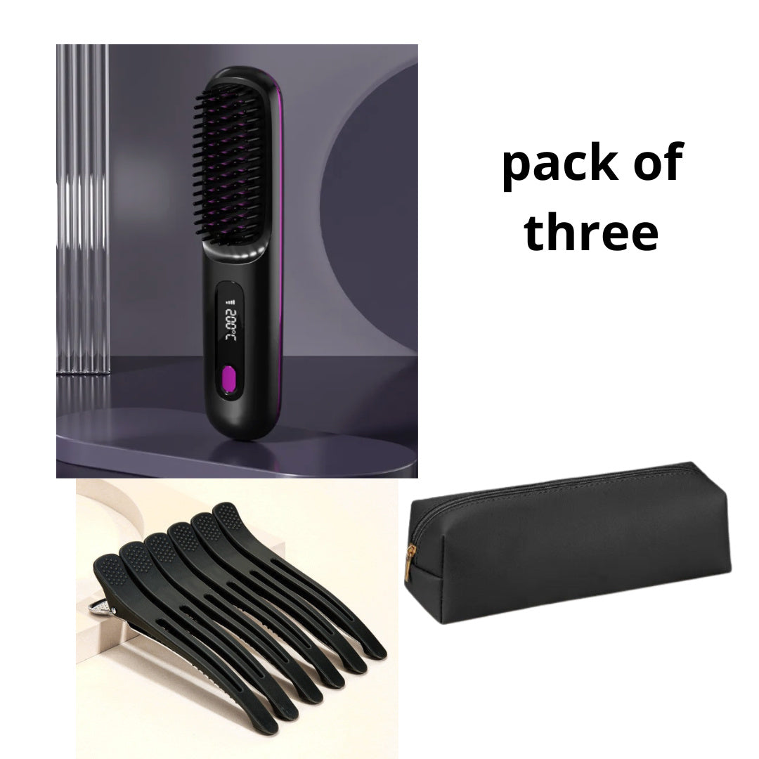 Wireless Hair Straightener Brush - Portable 2-in-1 Hot Comb